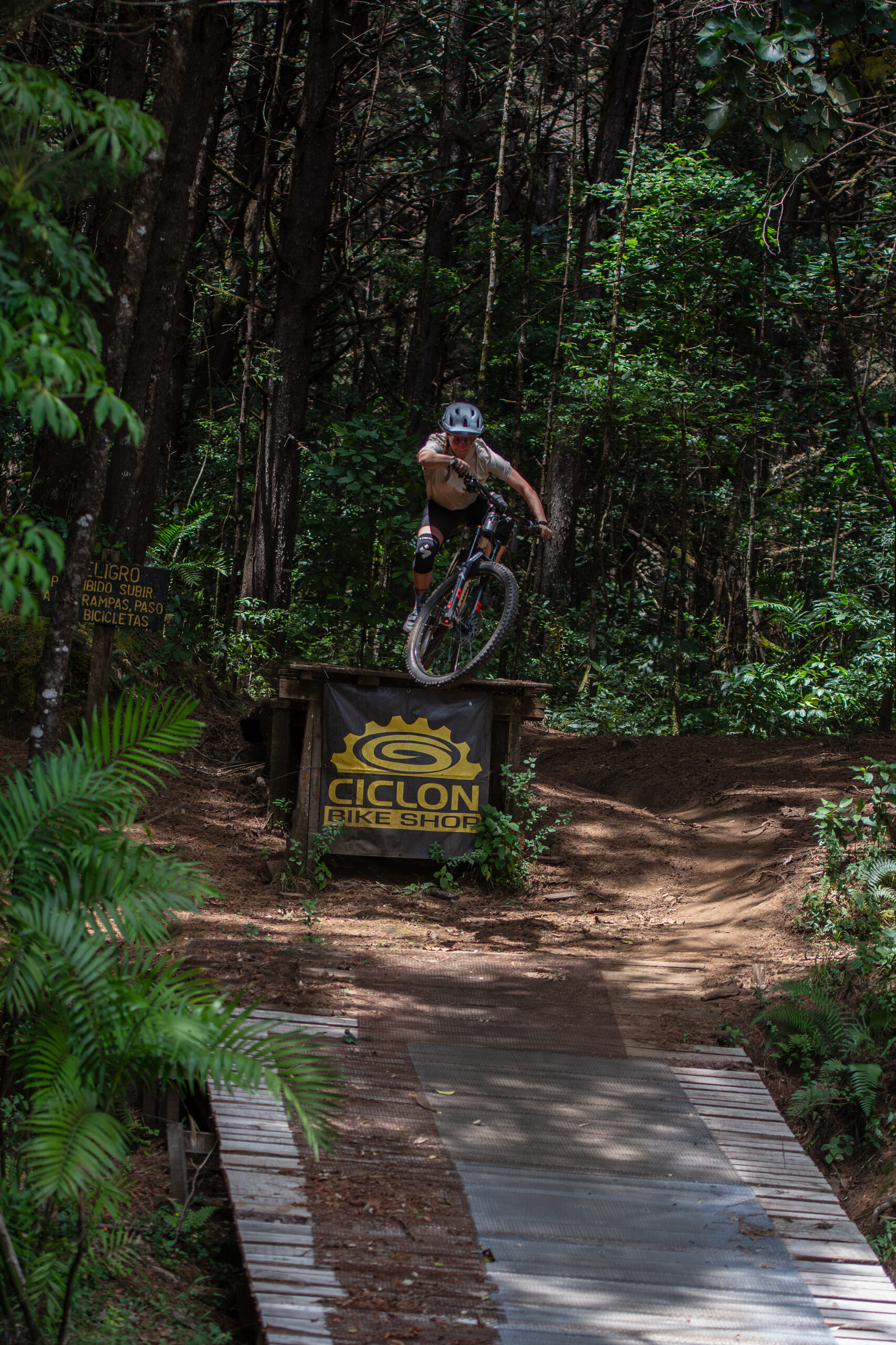 Dropping a wooden trail feature