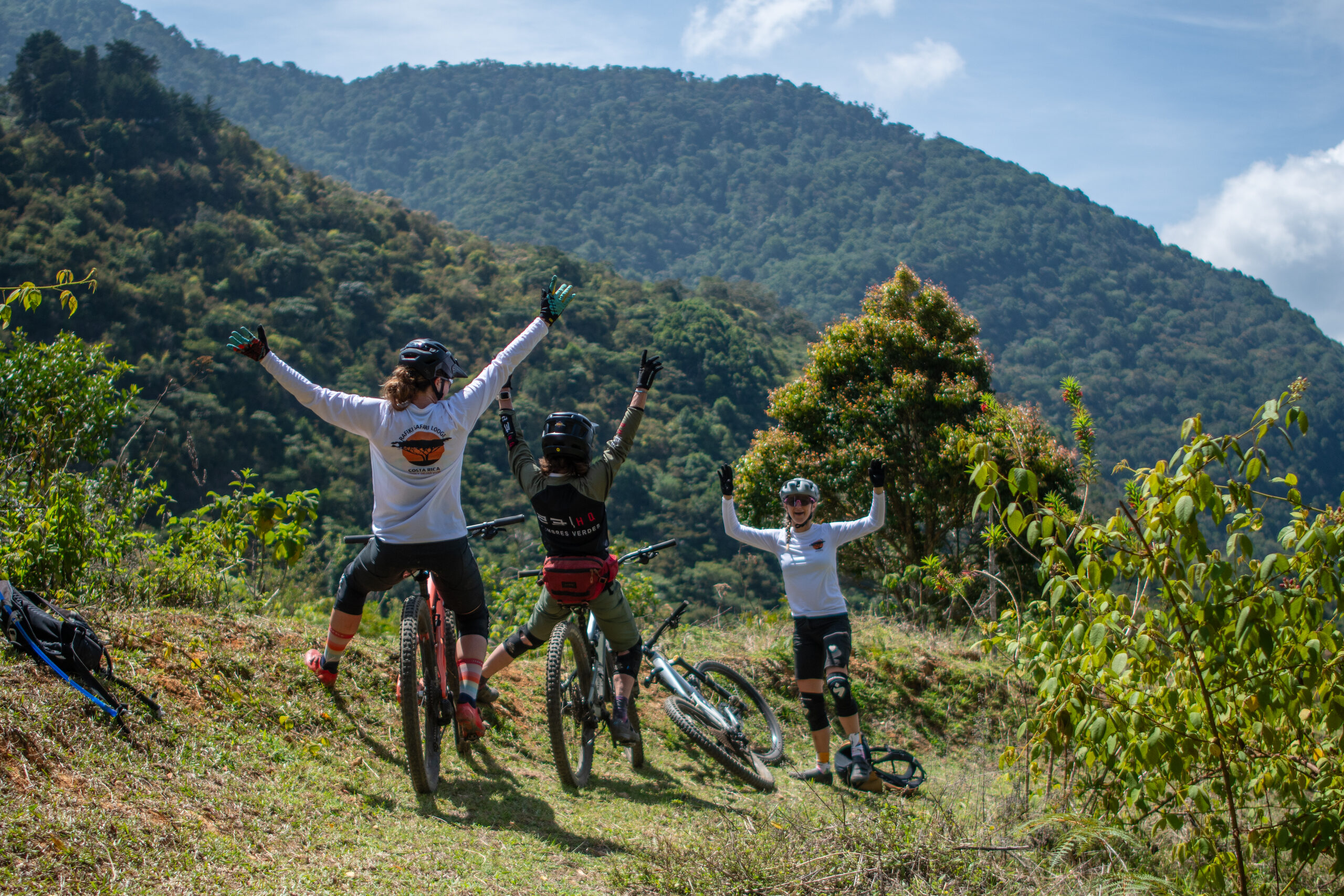 The crew celebrating at the top of the climb